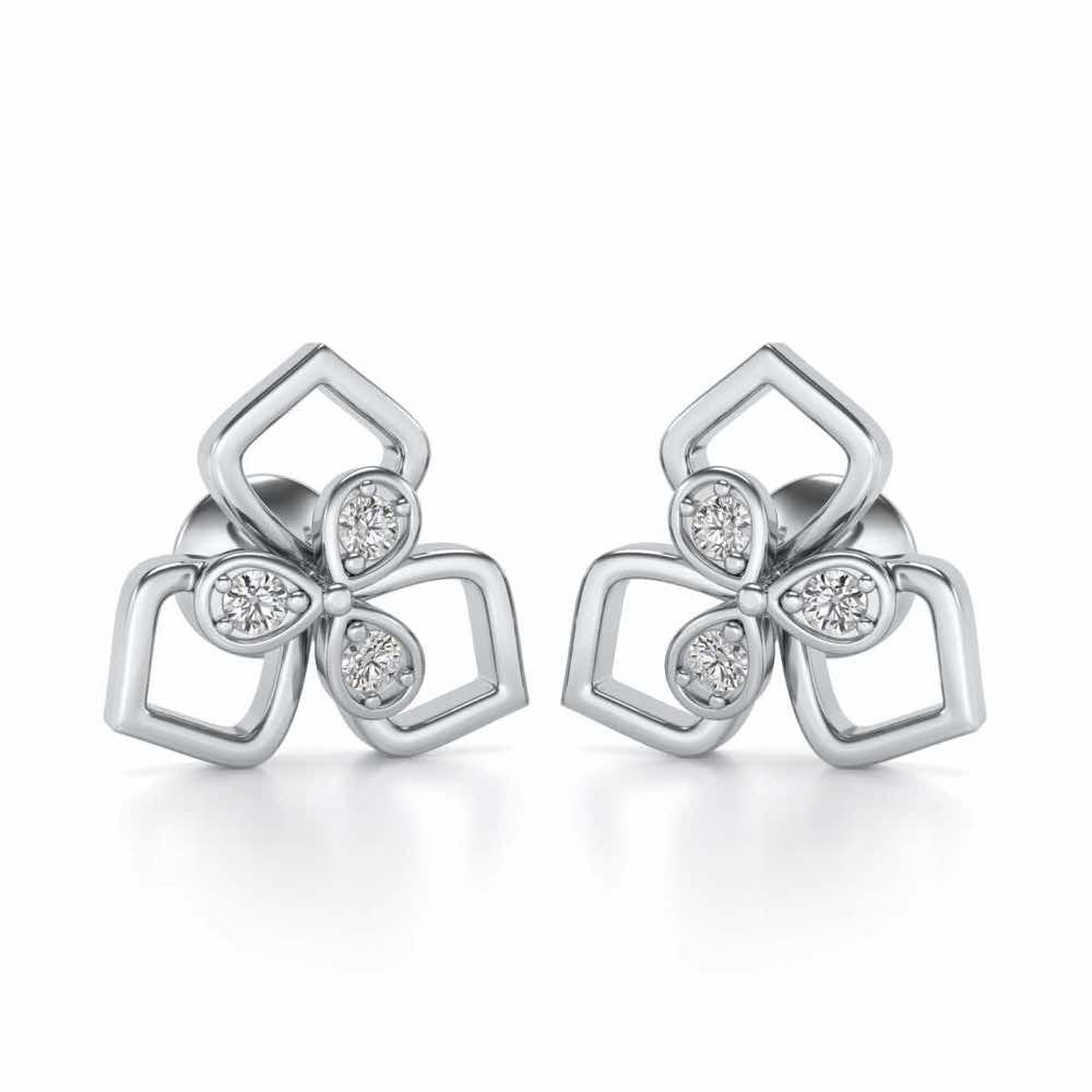 Wire Petals Silver Earrings - White Gold - Image 1
