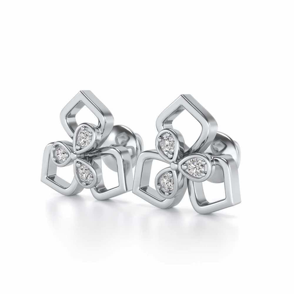 Wire Petals Silver Earrings - White Gold - Image 3