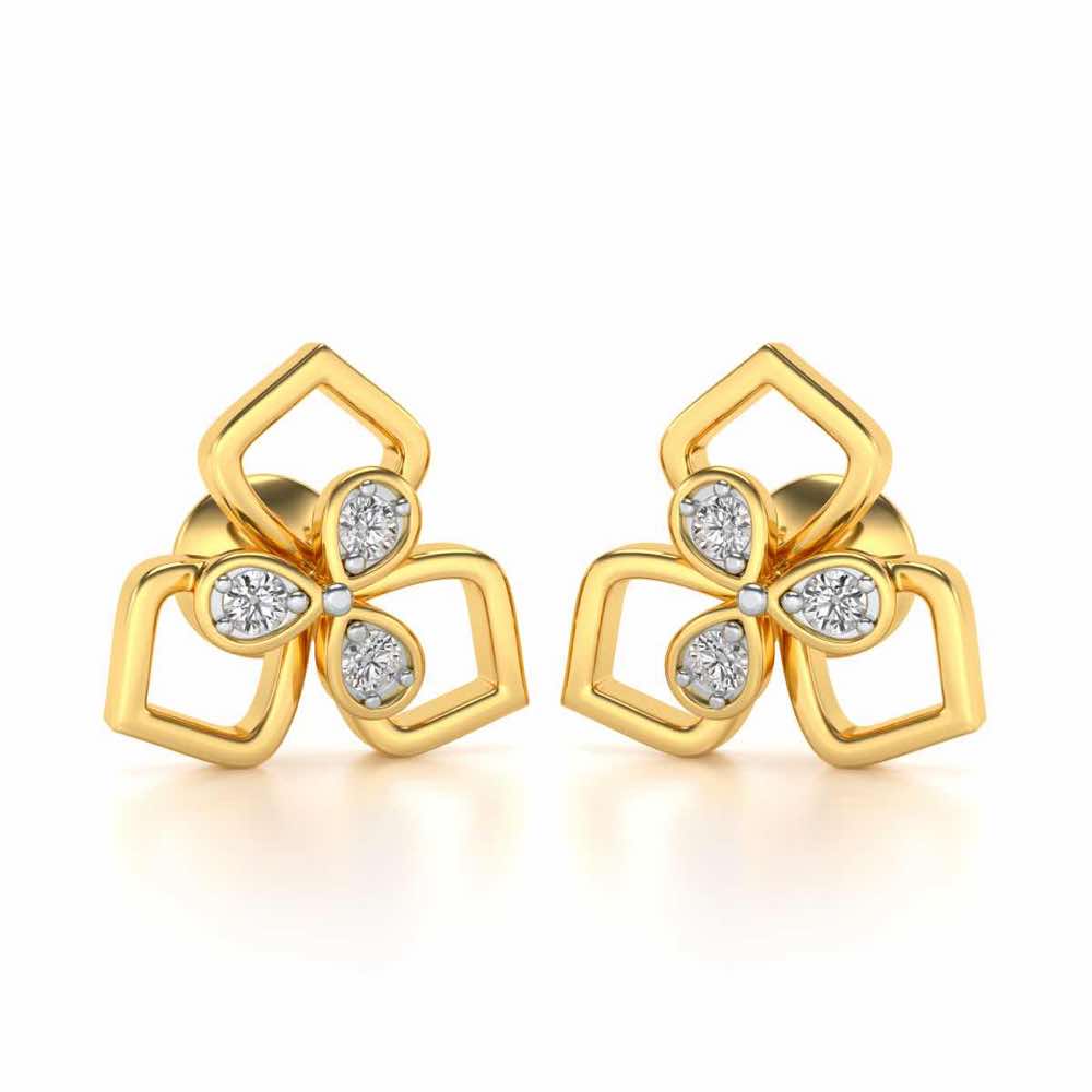 Wire Petals Silver Earrings - Yellow Gold - Image 1