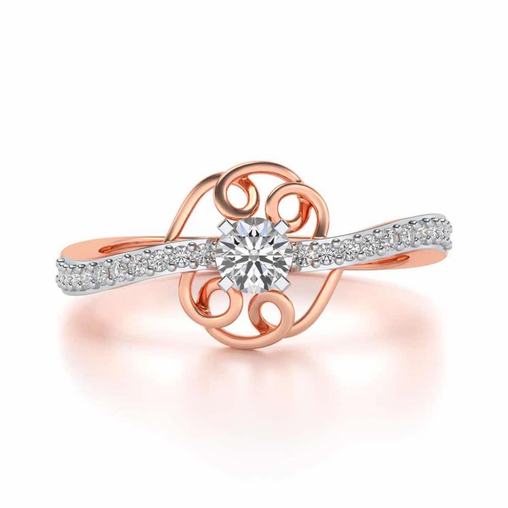 Wired Flora Solitaire Silver Ring - Rose Gold - Image 4