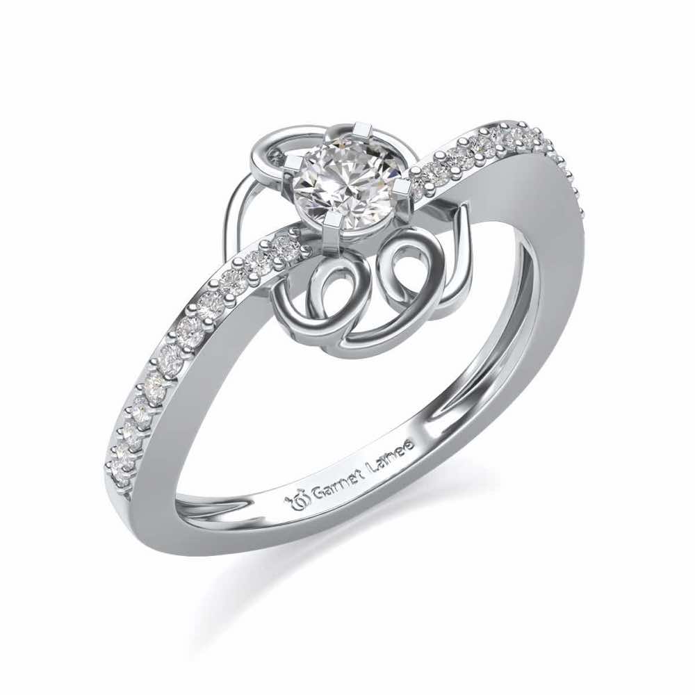 Wired Flora Solitaire Silver Ring - White Gold - Image 1