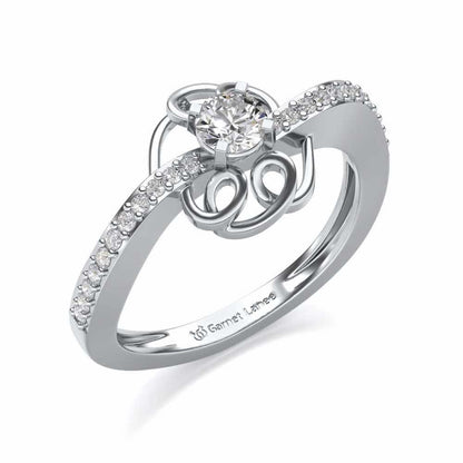 Wired Flora Solitaire Silver Ring - White Gold - Image 1