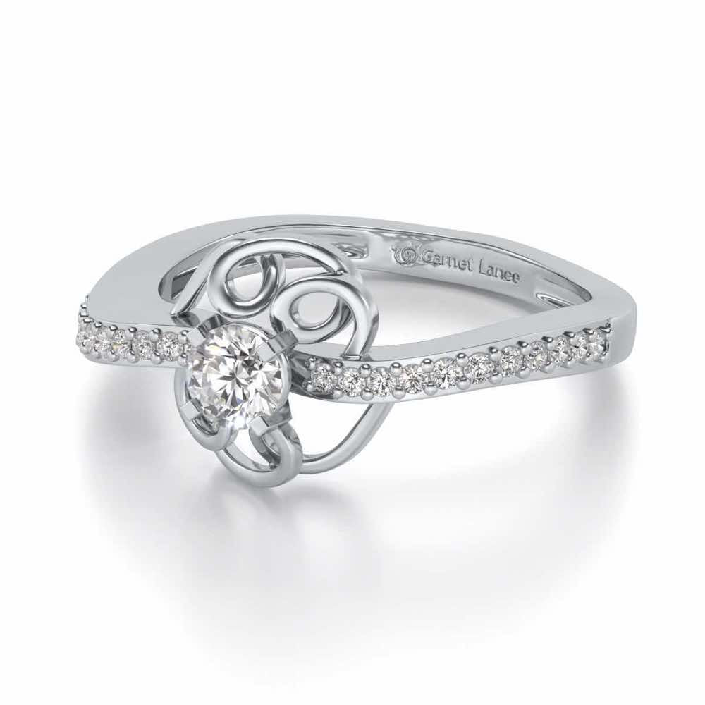 Wired Flora Solitaire Silver Ring - White Gold - Image 2