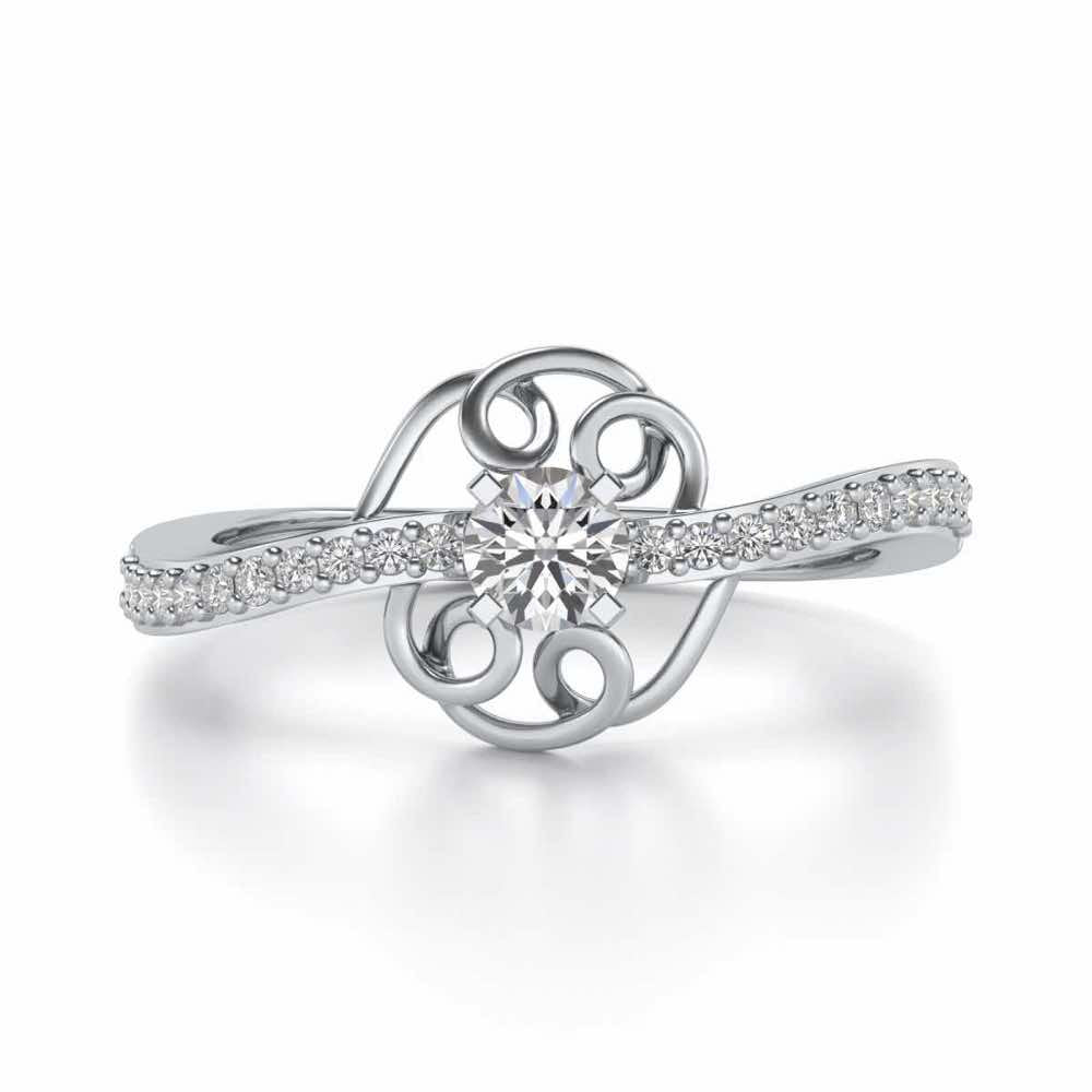 Wired Flora Solitaire Silver Ring - White Gold - Image 4