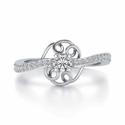 Wired Flora Solitaire Silver Ring - White Gold - Image 4
