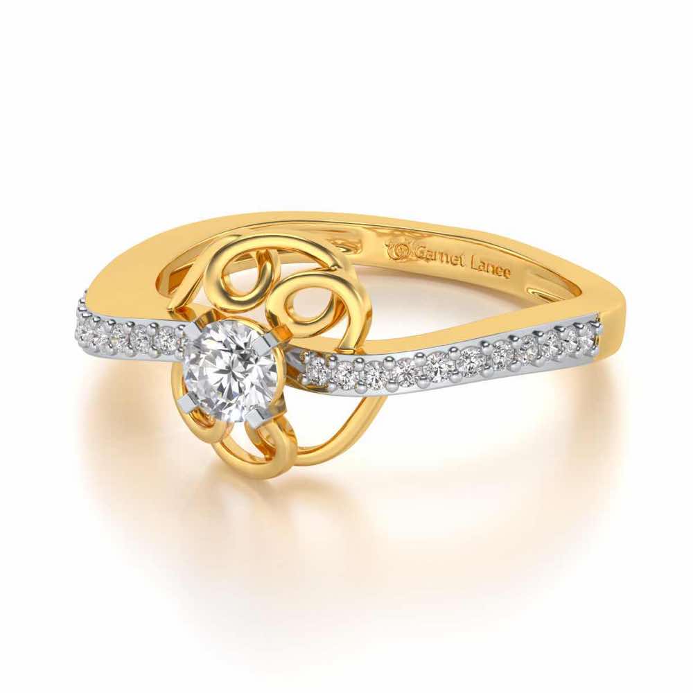Wired Flora Solitaire Silver Ring - Yellow Gold - Image 2