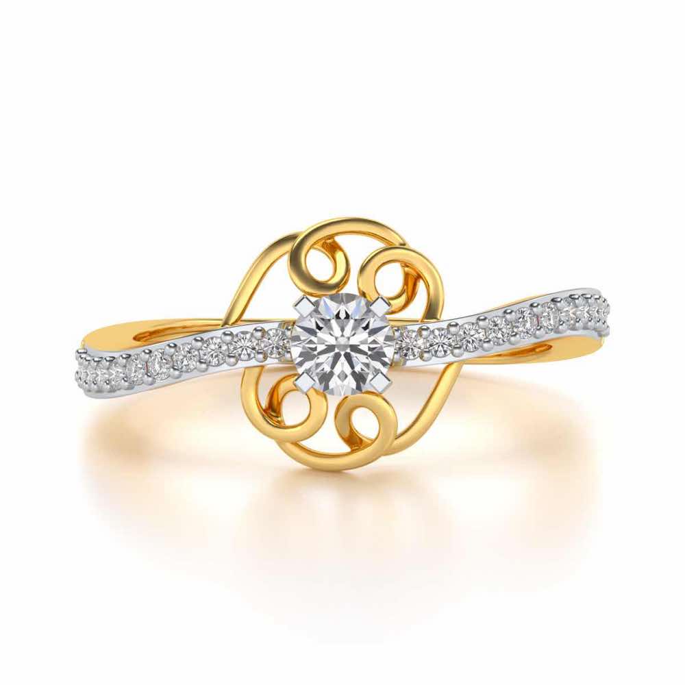 Wired Flora Solitaire Silver Ring - Yellow Gold - Image 4