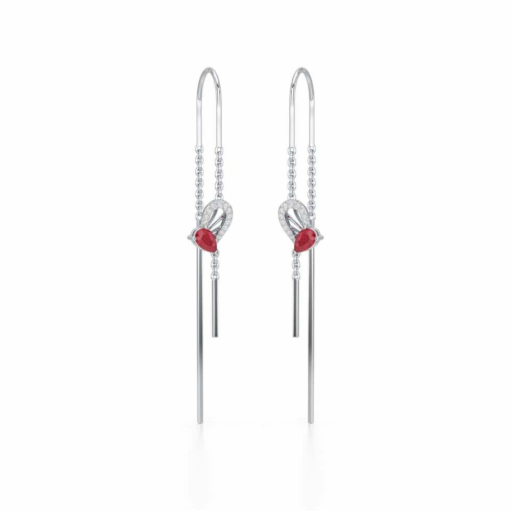 Wonder Lobe Silver Dangler Earrings - White Gold - Image 2