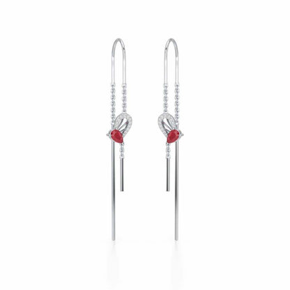 Wonder Lobe Silver Dangler Earrings - White Gold - Image 2