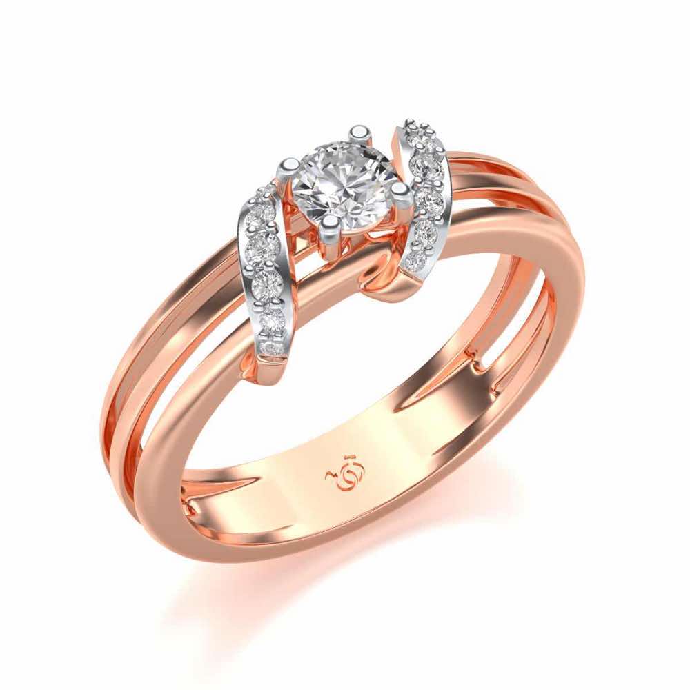 Wrap around Solitaire Silver Ring - Rose Gold - Image 1
