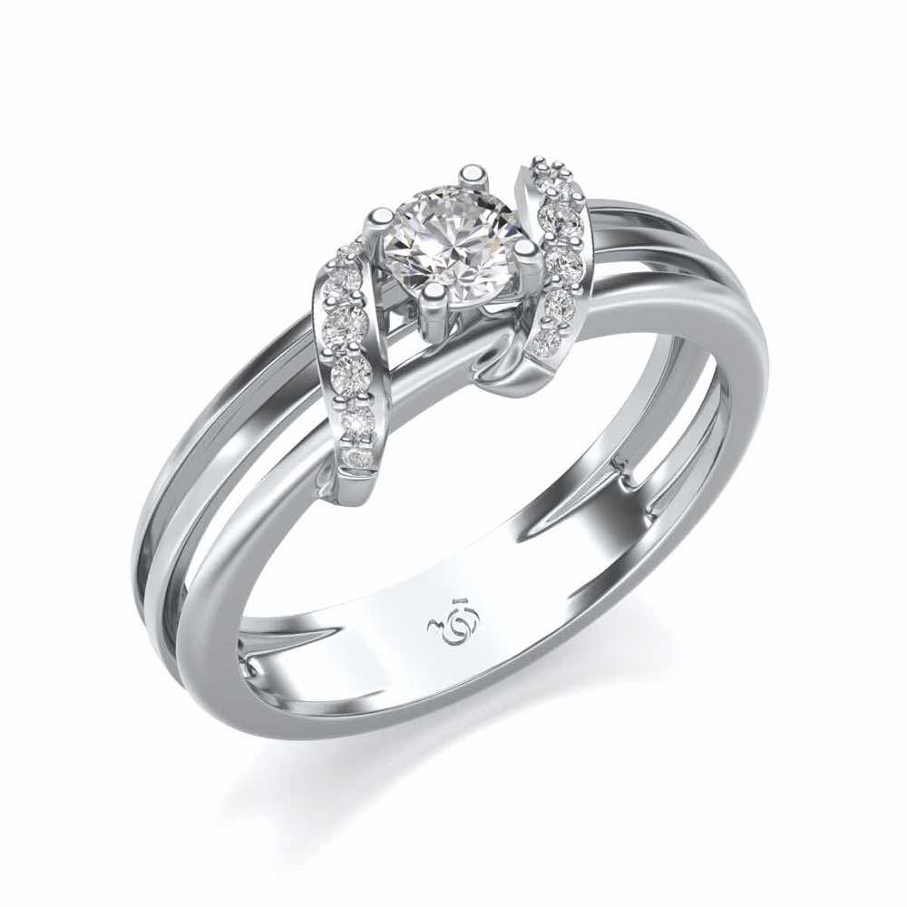Wrap around Solitaire Silver Ring - White Gold - Image 1