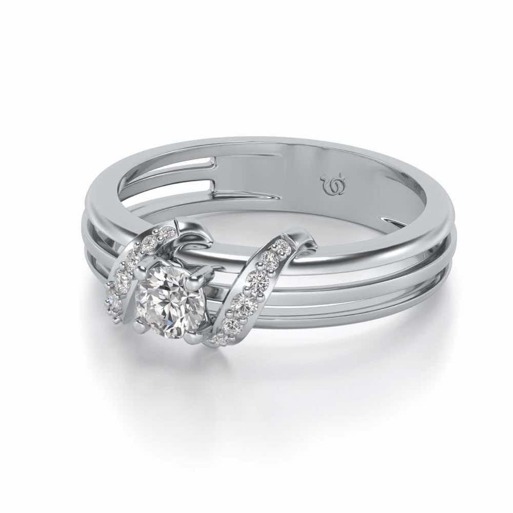 Wrap around Solitaire Silver Ring - White Gold - Image 2