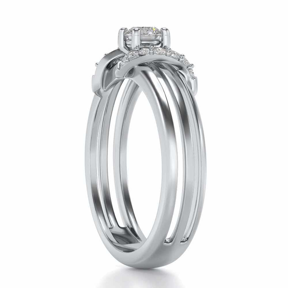 Wrap around Solitaire Silver Ring - White Gold - Image 3