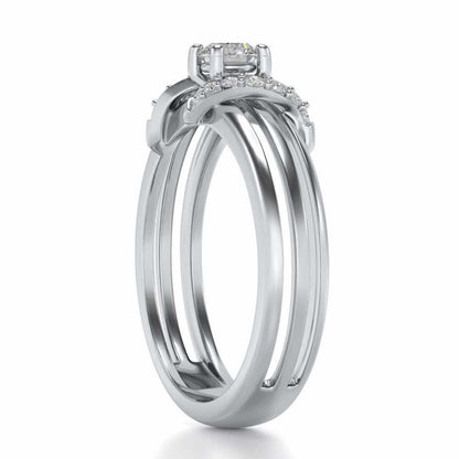 Wrap around Solitaire Silver Ring - White Gold - Image 3