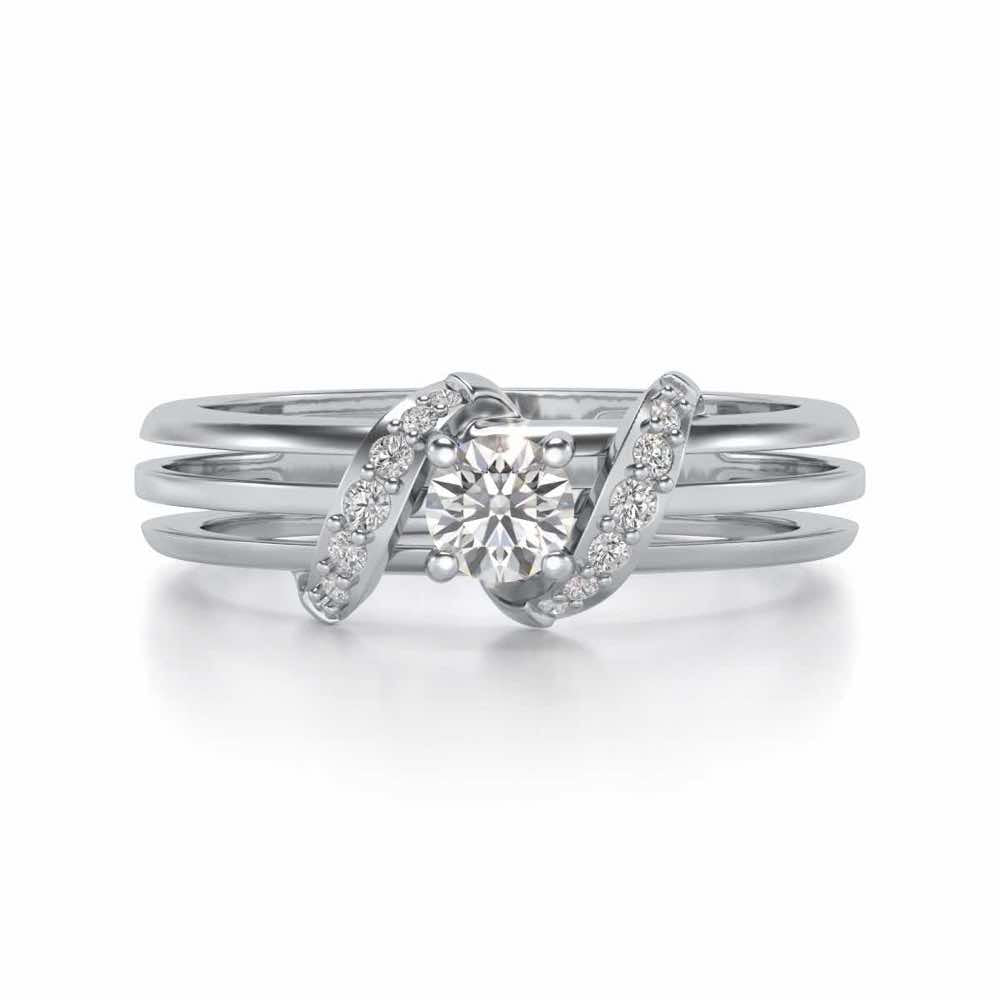 Wrap around Solitaire Silver Ring - White Gold - Image 4