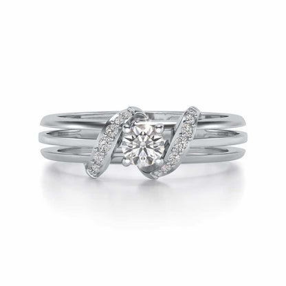 Wrap around Solitaire Silver Ring - White Gold - Image 4