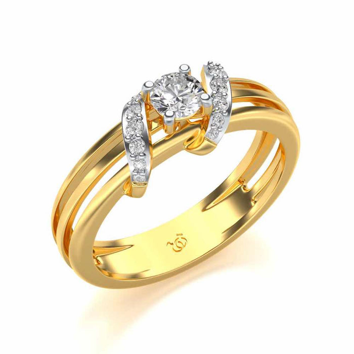 Wrap around Solitaire Silver Ring - Yellow Gold - Image 1
