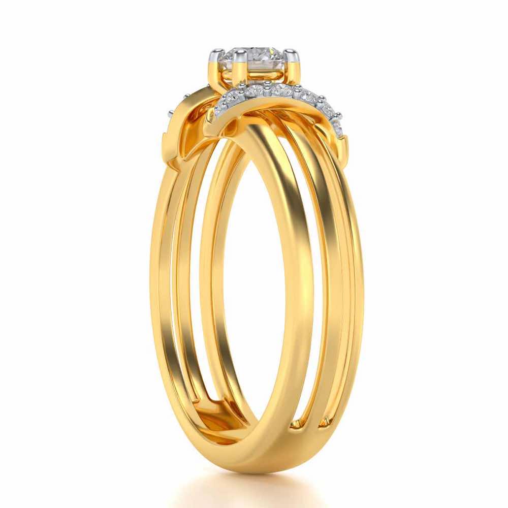 Wrap around Solitaire Silver Ring - Yellow Gold - Image 3