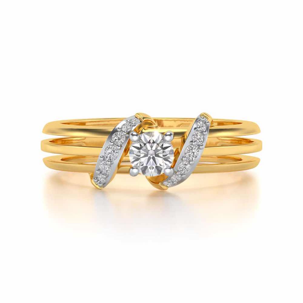 Wrap around Solitaire Silver Ring - Yellow Gold - Image 4