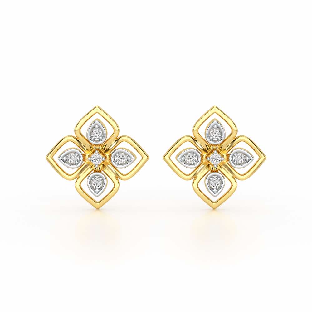 Bettie Flowers Silver Earring Studs - Yellow Gold - Image 1
