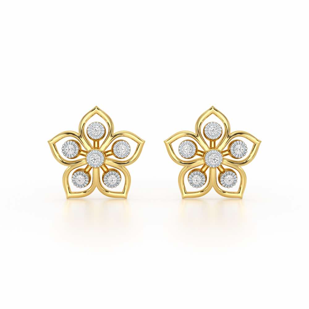 Charm Florel Silver Earring Studs - Yellow Gold - Image 1