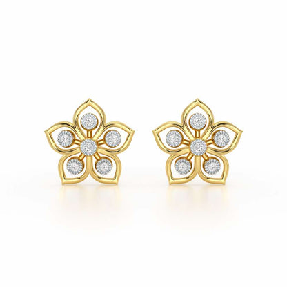 Charm Florel Silver Earring Studs - Yellow Gold - Image 1