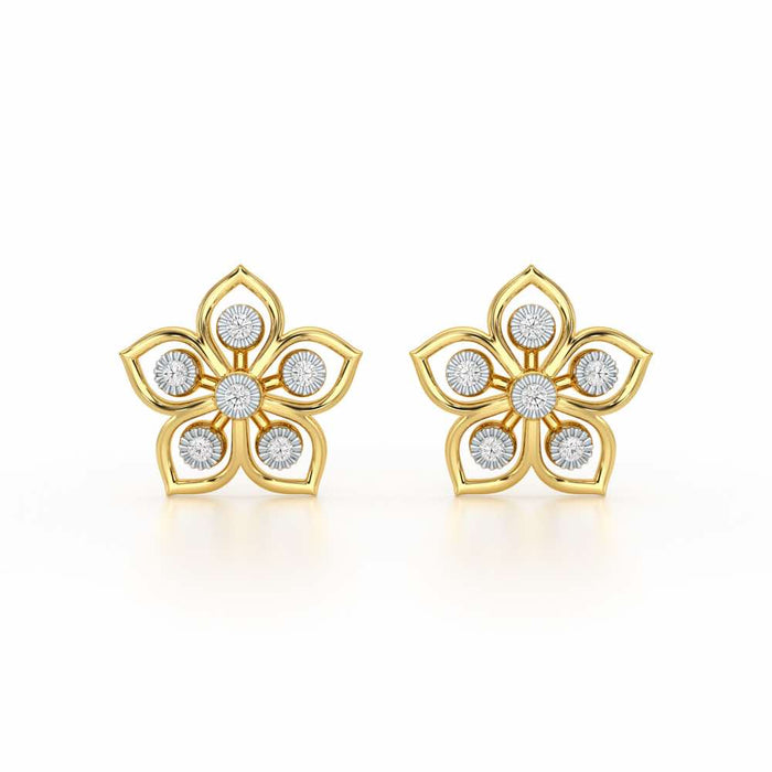 Charm Florel Silver Earring Studs - Yellow Gold - Image 1