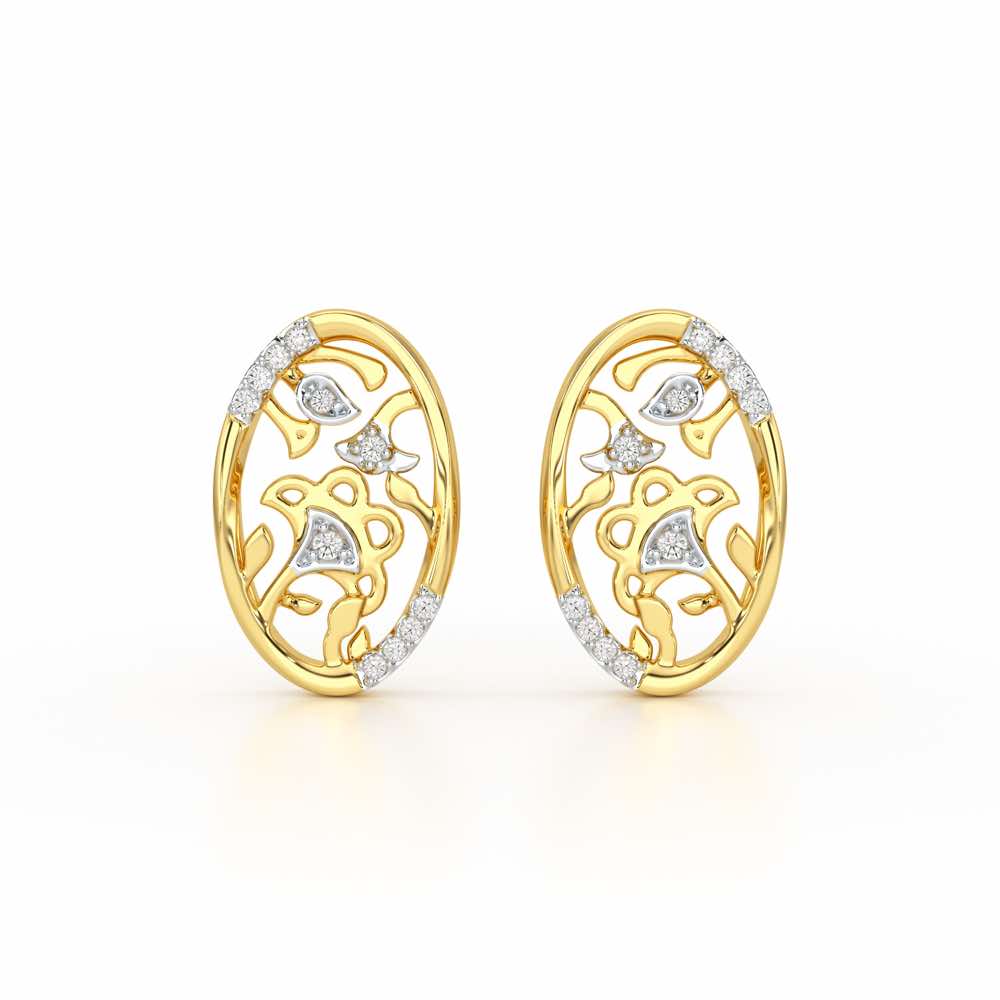 Ornate Glow Silver Earring Studs - Yellow Gold - Image 1