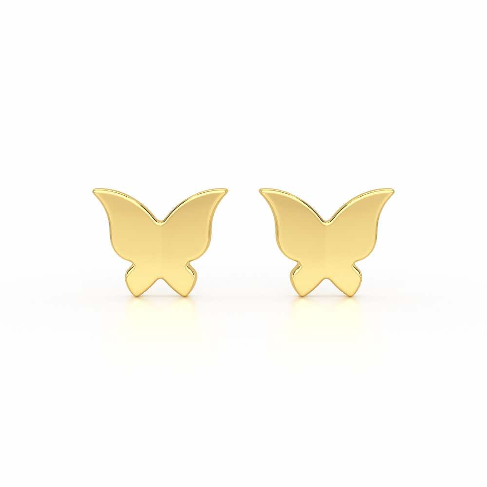 Small Butterflies Silver Earring Studs - Yellow Gold - Image 1