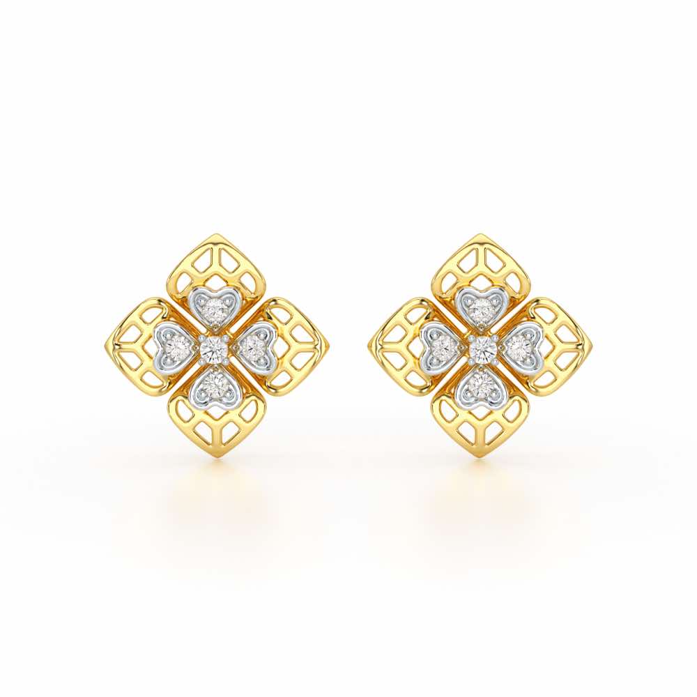 Delicate Petals Silver Earring Studs - Yellow Gold - Image 1