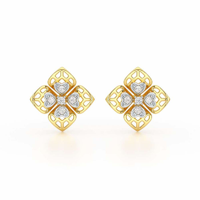 Delicate Petals Silver Earring Studs - Yellow Gold - Image 1