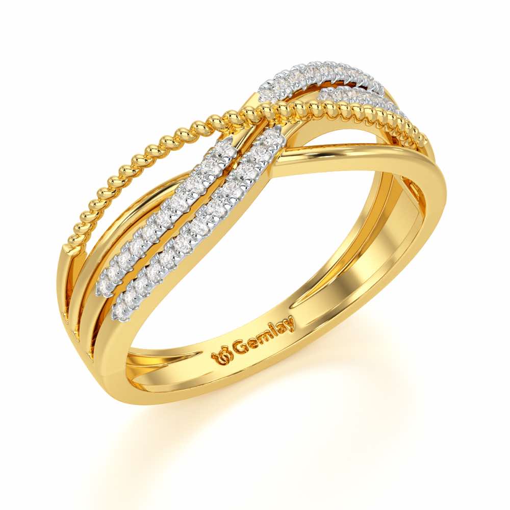 Crssing Wave Silver Ring - Yellow Gold - Image 1