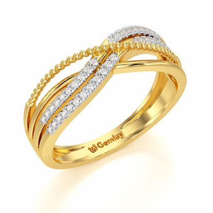 Crssing Wave Silver Ring - Yellow Gold - Image 1