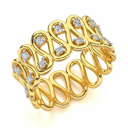 Dense Wave Silver Band Ring - Yellow Gold - Image 1