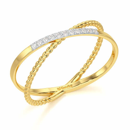 Cross Connection Silver Ring - Yellow Gold - Image 1