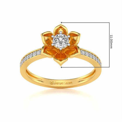 Bloomed Lotus Solitaire Silver Ring - Yellow Gold - Image 5