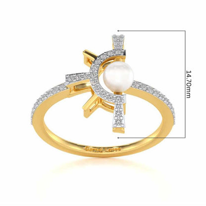 Semi Sun Silver Pearl Ring - Yellow Gold - Image 5
