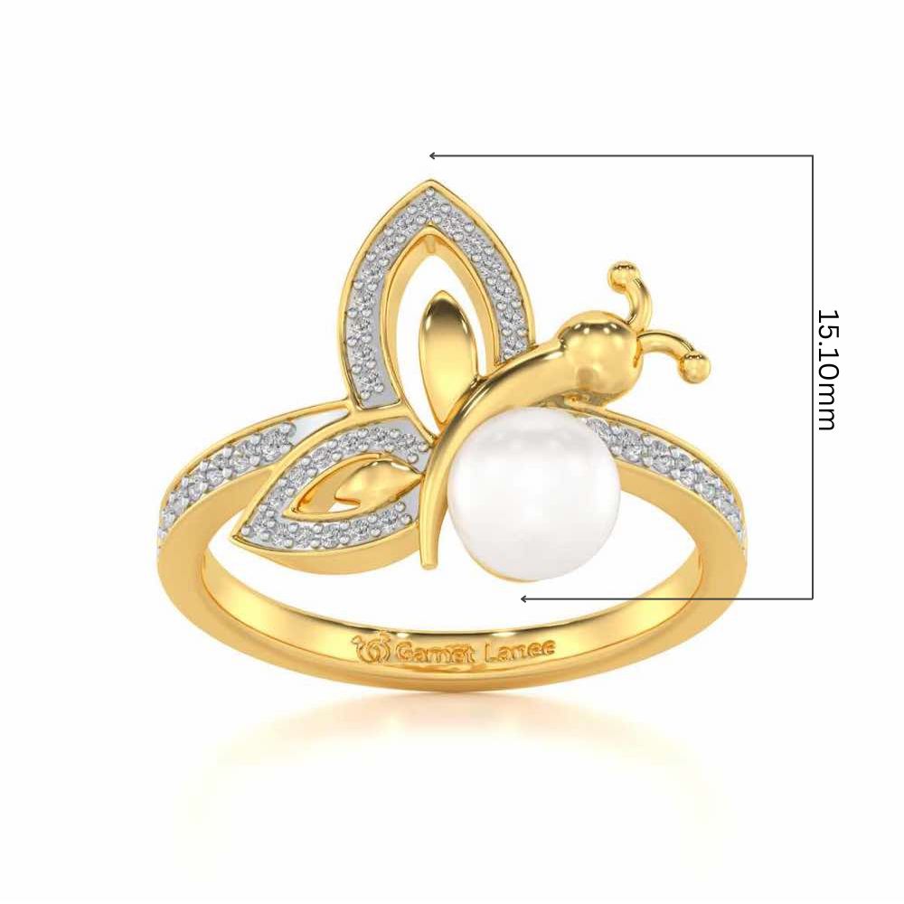 Winged Silver Pearl Ring - Yellow Gold - Image 5