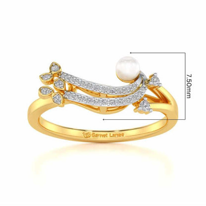 Flora-Tide Silver Pearl Ring - Yellow Gold - Image 5