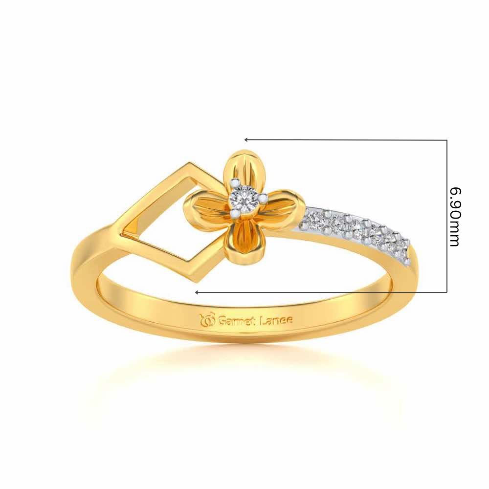 Tiny Flower Silver Ring - Yellow Gold - Image 5