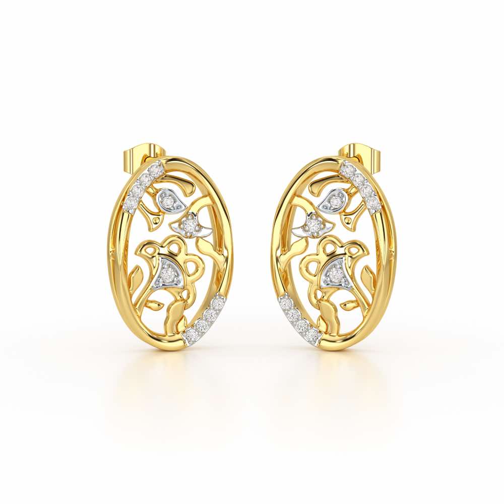 Ornate Glow Silver Earring Studs - Yellow Gold - Image 2