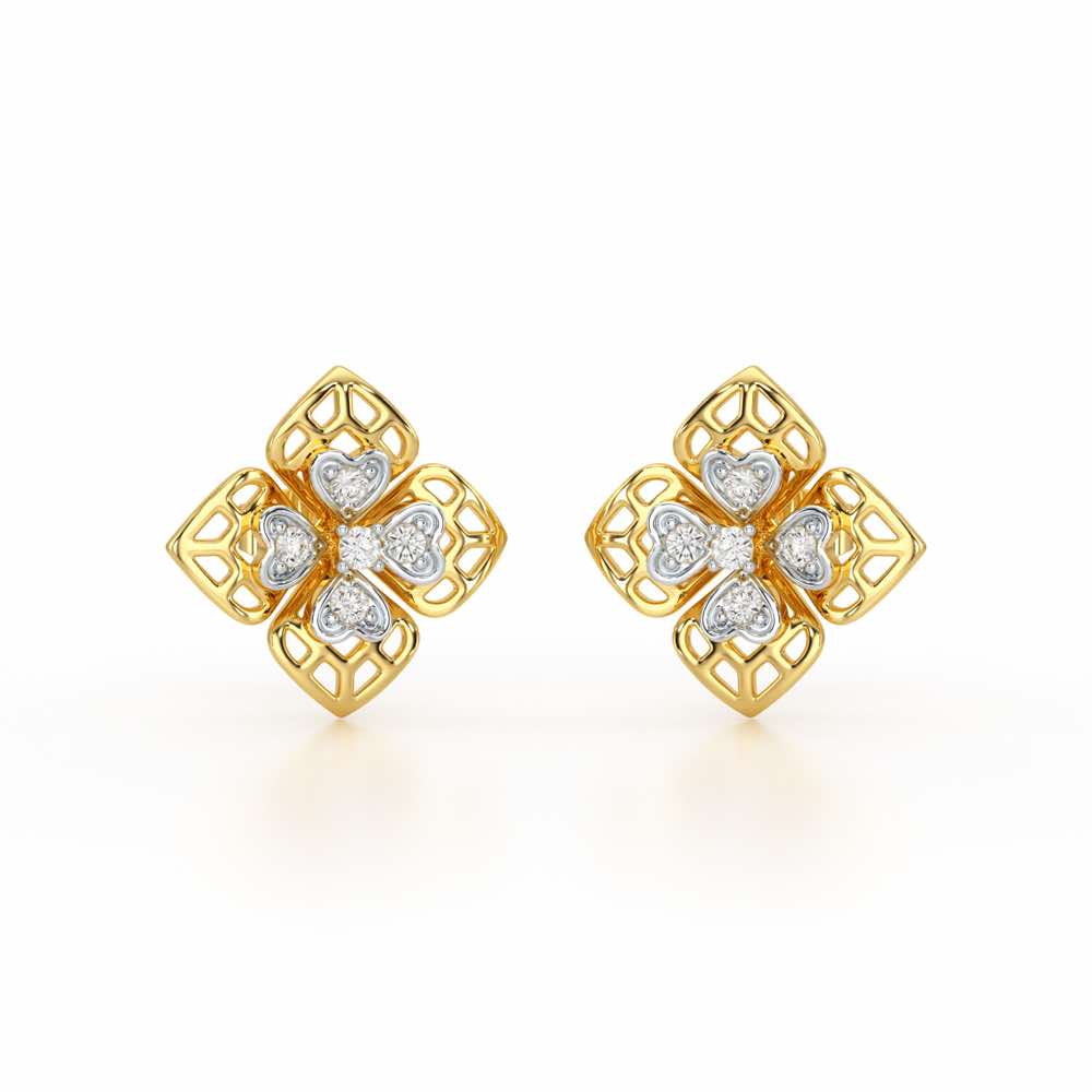Delicate Petals Silver Earring Studs - Yellow Gold - Image 2