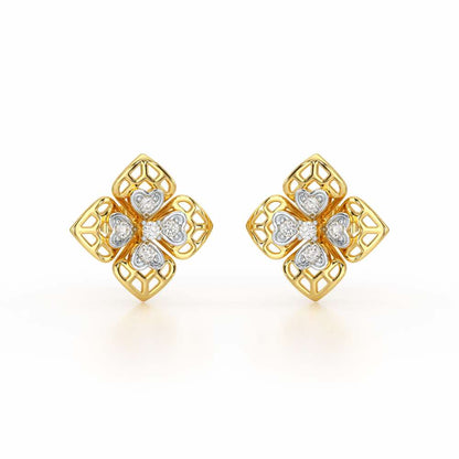 Delicate Petals Silver Earring Studs - Yellow Gold - Image 2