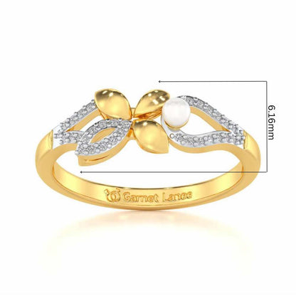 Plant Drop Silver Pearl Ring - Yellow Gold - Image 5