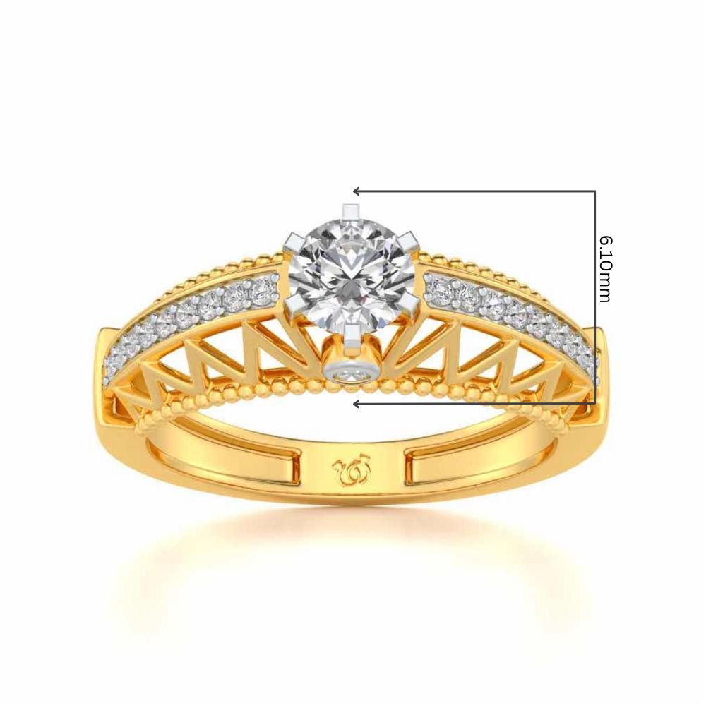 Spiked Glow Solitaire Silver Ring - Yellow Gold - Image 5
