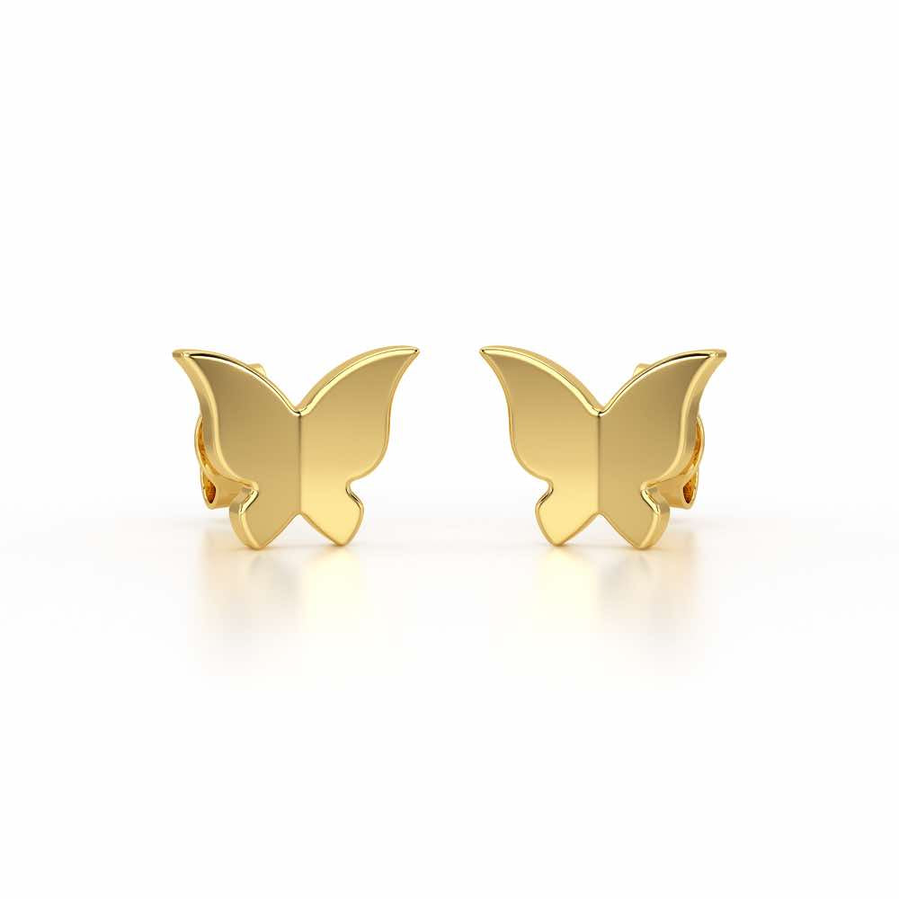 Small Butterflies Silver Earring Studs - Yellow Gold - Image 2