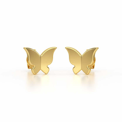 Small Butterflies Silver Earring Studs - Yellow Gold - Image 2