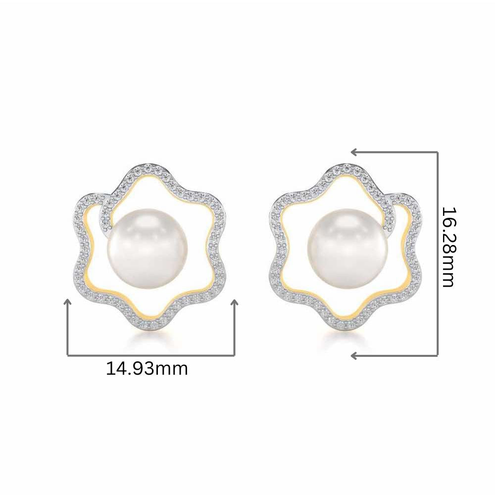 Little Shine Silver Pearl Earrings - Yellow Gold - Image 2