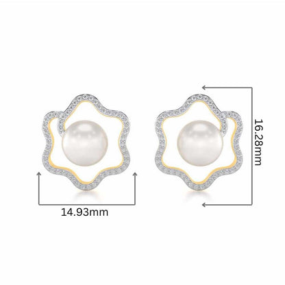 Little Shine Silver Pearl Earrings - Yellow Gold - Image 2