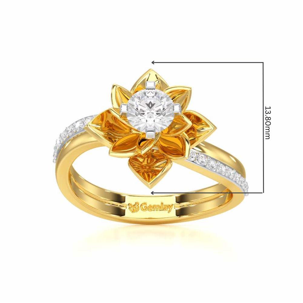 Graceful Flower Solitaire Ring - Yellow Gold - Image 5